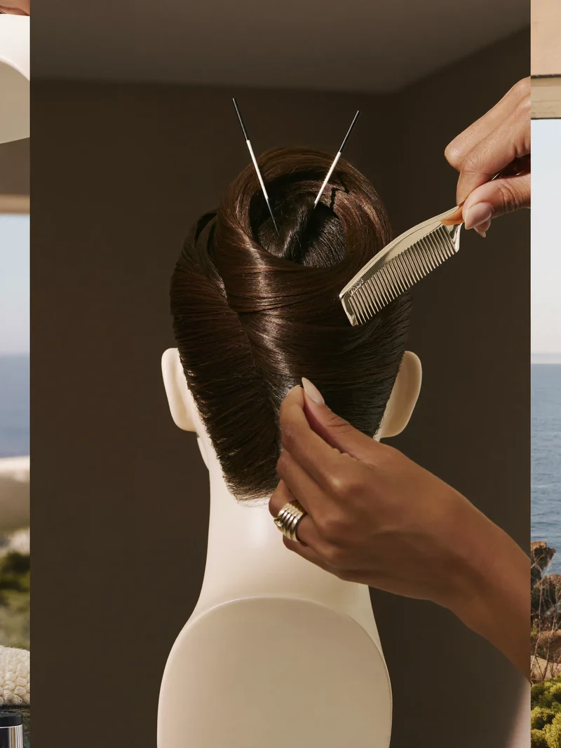 Chignon sculpté et épinglé sur une tête d'étude sous lumière douce